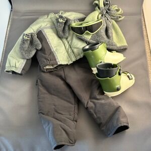 Retired American Girl Doll Downshill Ski Outfit 2000 Skis Poles Gear Set Green